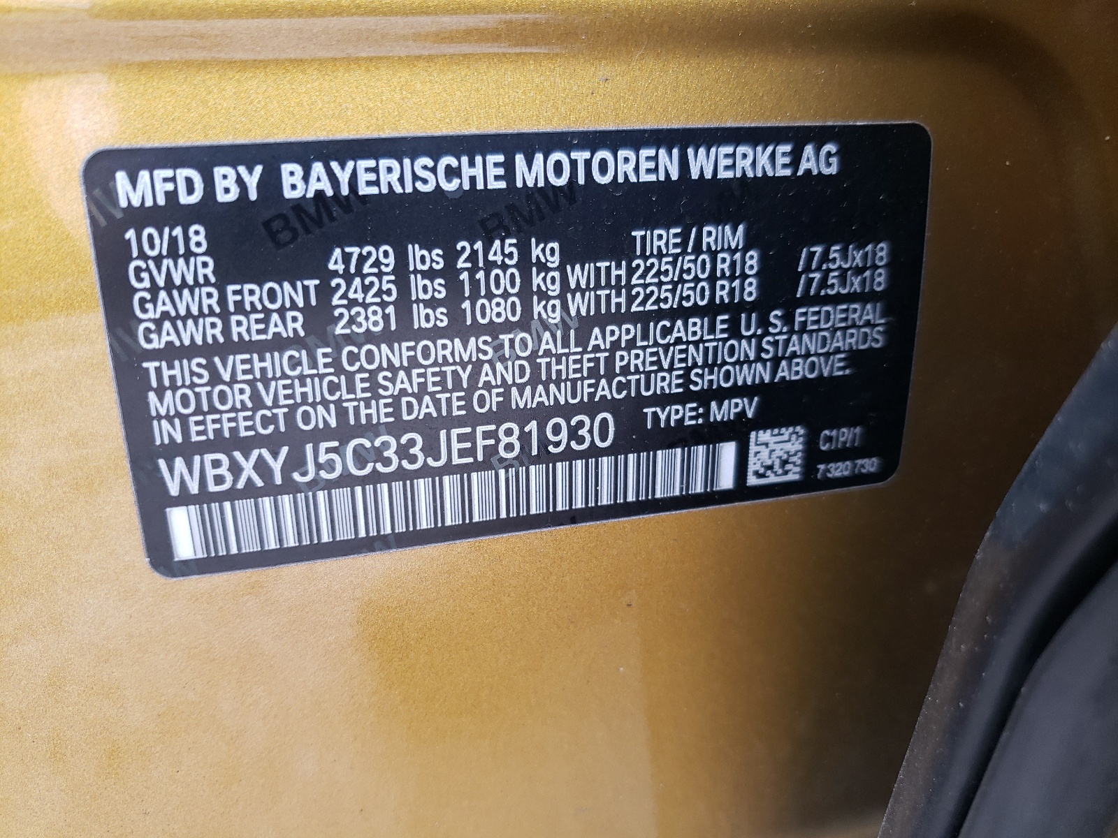 Photo 10 from auction – 2018 BMW X2 XDRIVE2 with VIN WBXYJ5C33JEF81930