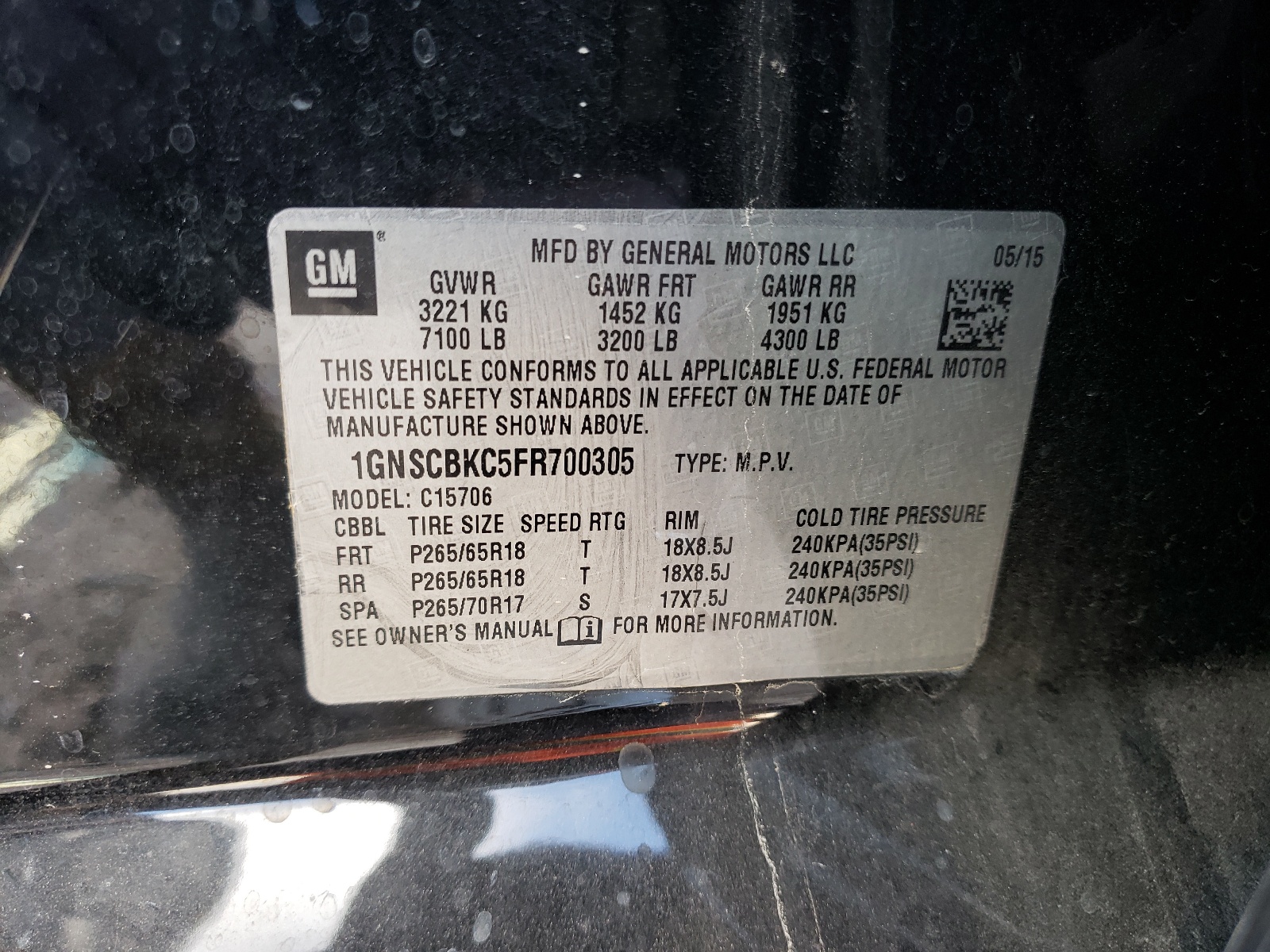 Photo 10 from auction – 2015 CHEVROLET TAHOE C150 with VIN 1GNSCBKC5FR700305