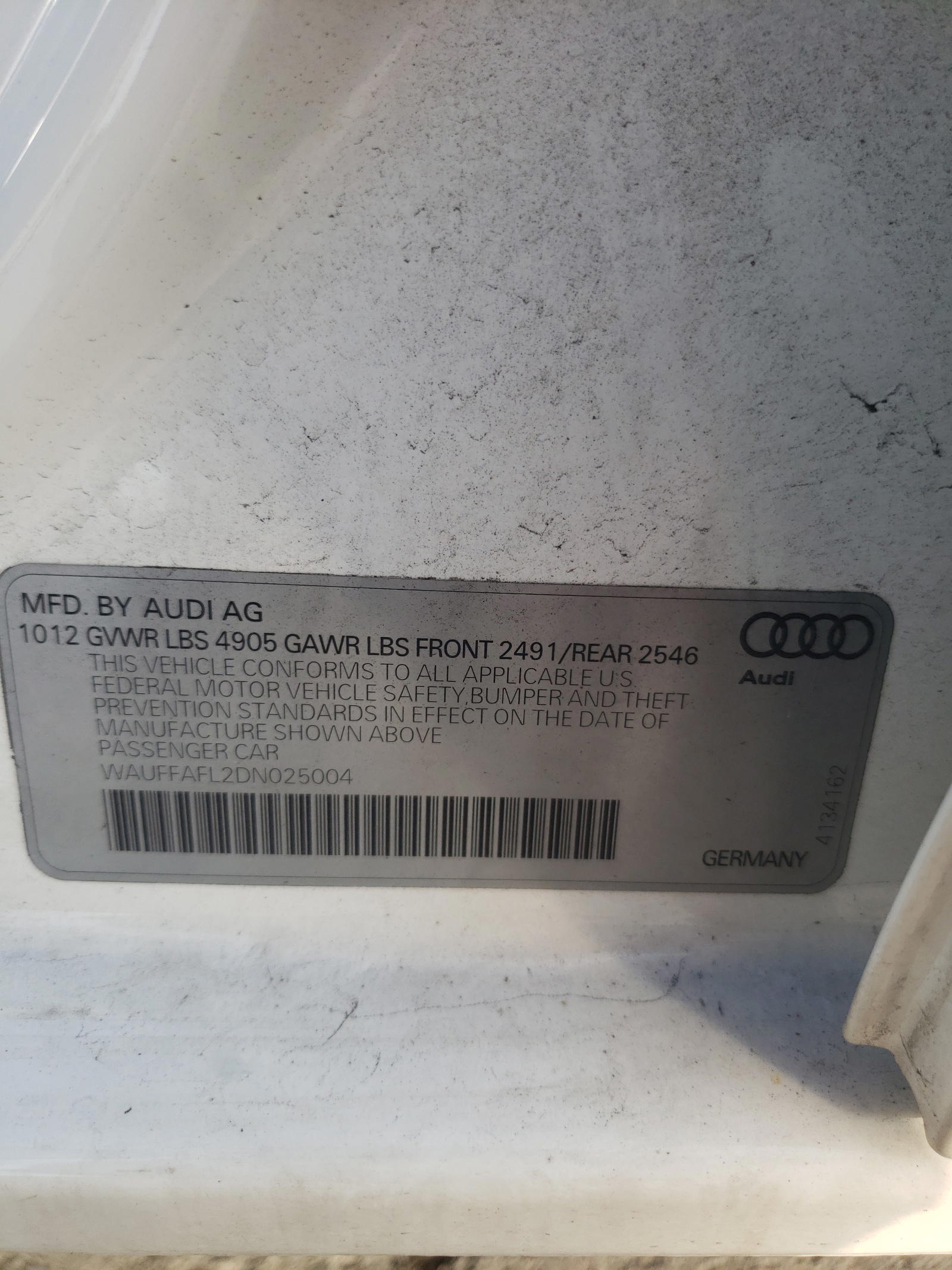 Photo 10 from auction – 2013 AUDI A4 PREMIUM with VIN WAUFFAFL2DN025004