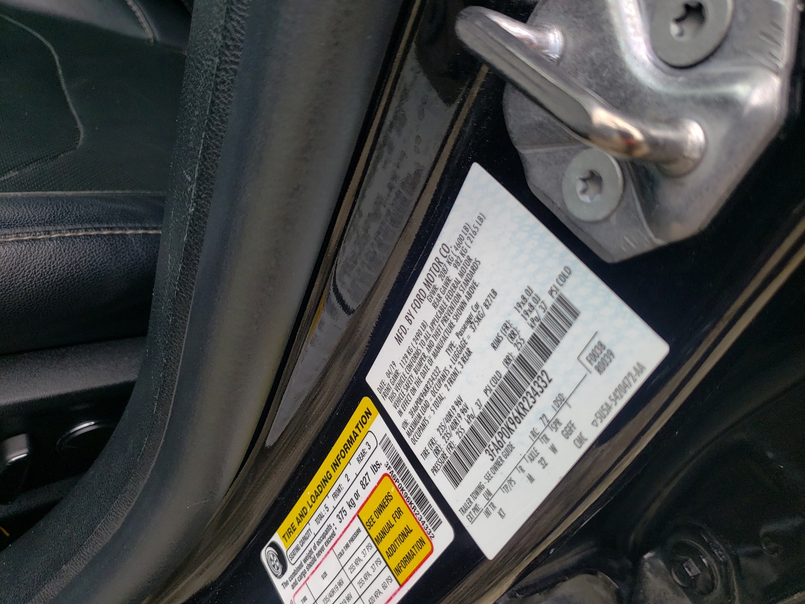 Photo 10 from auction – 2019 FORD FUSION TIT with VIN 3FA6P0K96KR234332