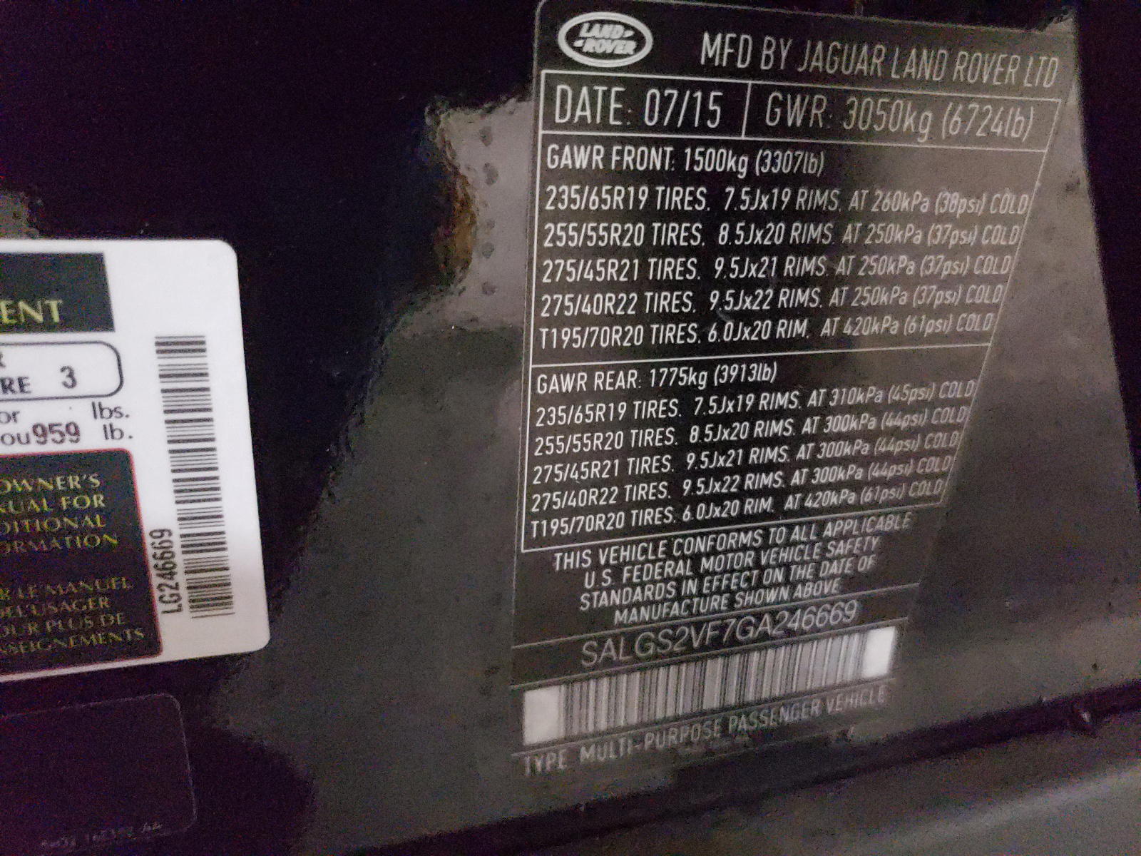 Photo 10 from auction – 2016 LAND ROVER RANGE ROVE with VIN SALGS2VF7GA246669