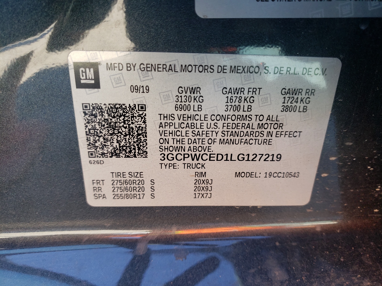 Photo 10 from auction – 2020 CHEVROLET SILVERADO with VIN 3GCPWCED1LG127219
