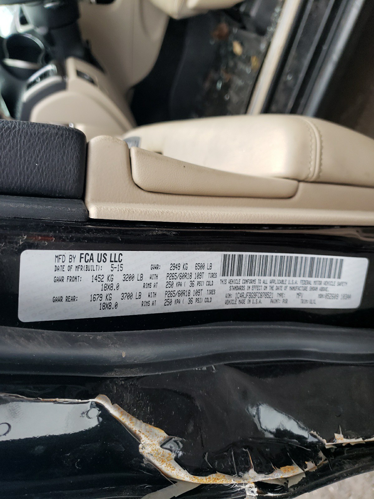 Photo 10 from auction – 2015 JEEP GRAND CHER with VIN 1C4RJFBG9FC878521