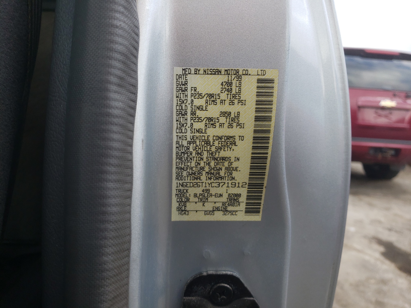 Photo 10 from auction – 2000 NISSAN FRONTIER K with VIN 1N6ED26T1YC371912
