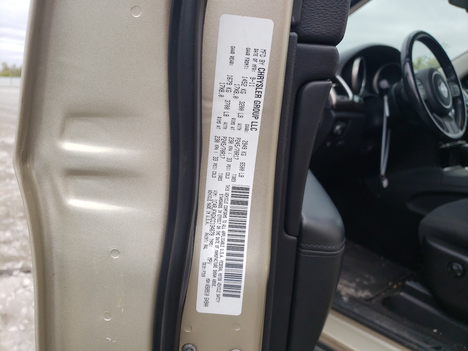 Photo 10 from auction – 2012 JEEP GRAND CHER with VIN 1C4RJFAGXCC134679