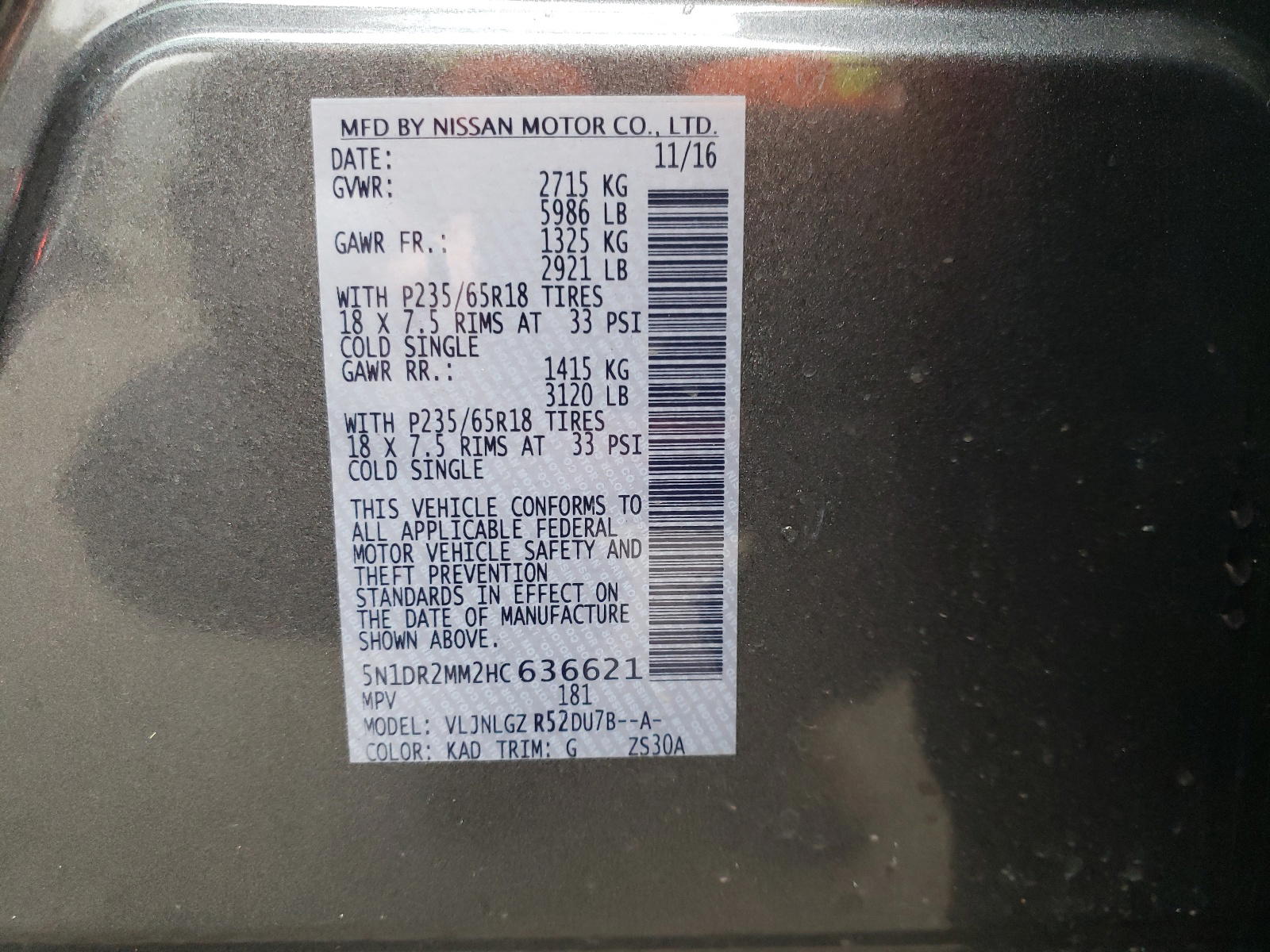 Photo 10 from auction – 2017 NISSAN PATHFINDER with VIN 5N1DR2MM2HC636621