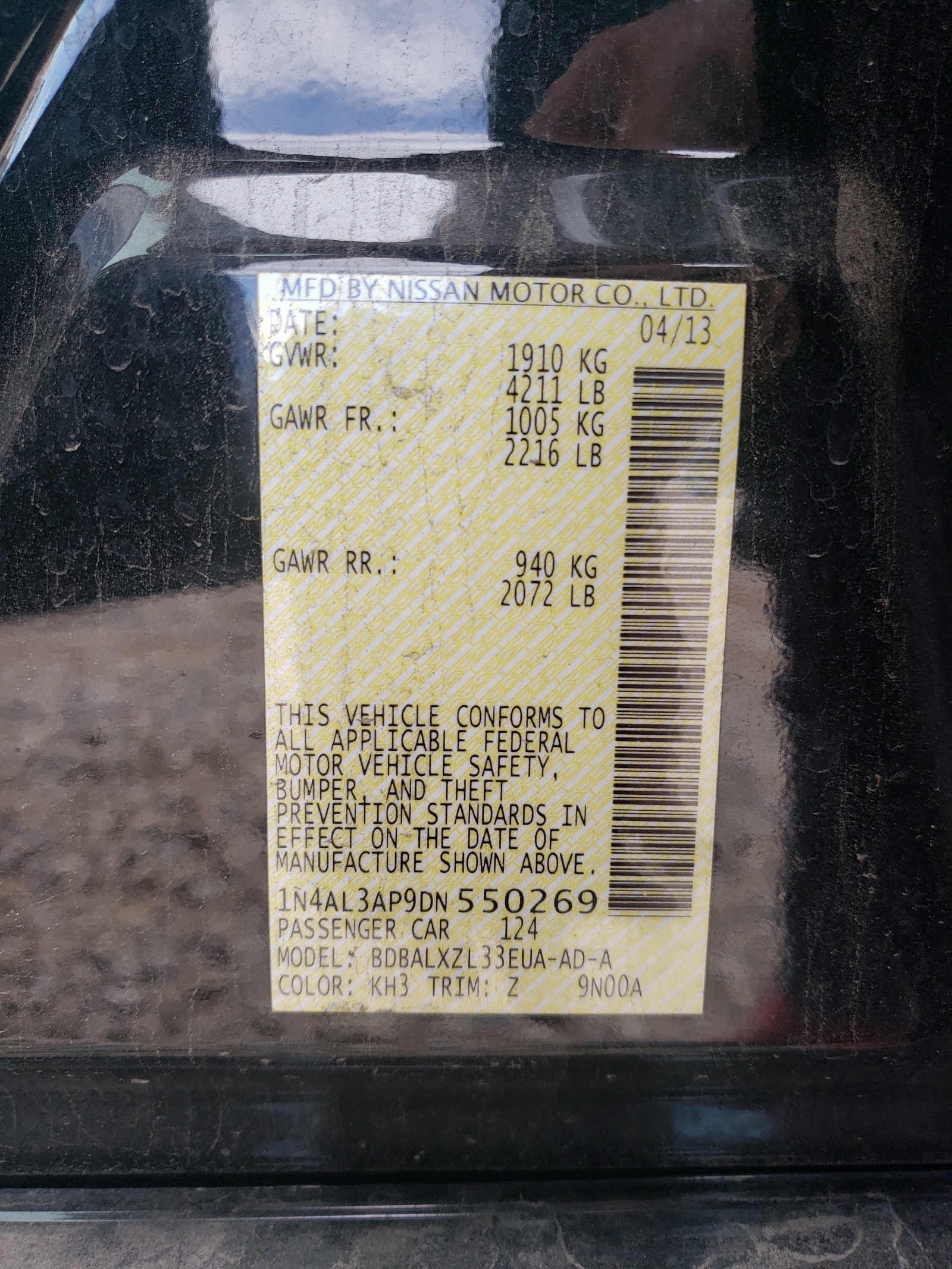 Photo 10 from auction – 2013 NISSAN ALTIMA 2.5 with VIN 1N4AL3AP9DN550269