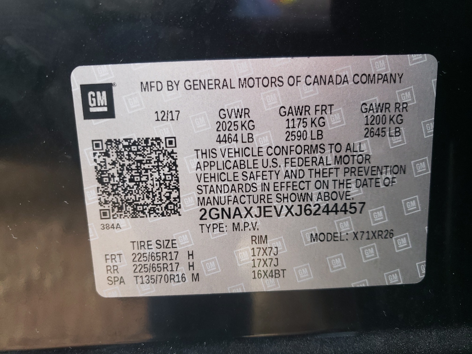 Photo 10 from auction – 2018 CHEVROLET EQUINOX LT with VIN 2GNAXJEVXJ6244457