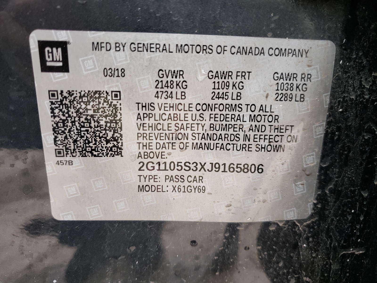 Photo 10 from auction – 2018 CHEVROLET IMPALA LT with VIN 2G1105S3XJ9165806