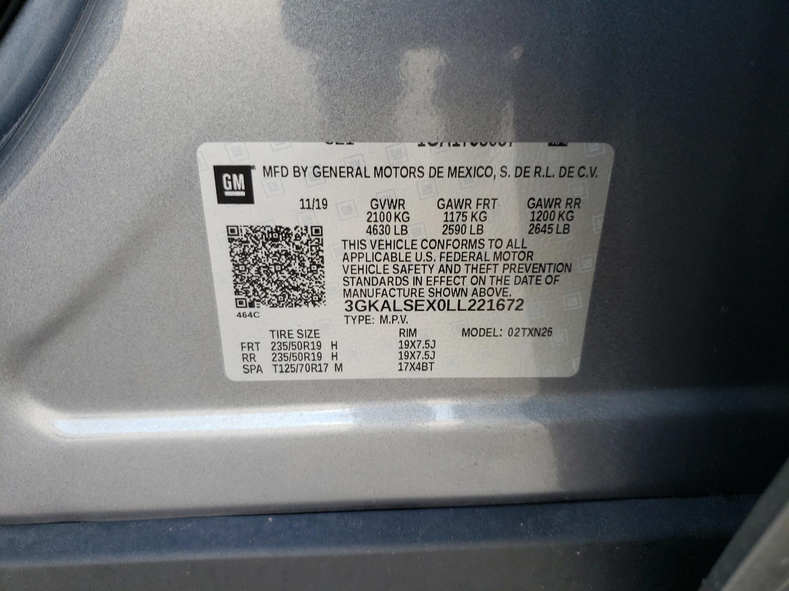 Photo 10 from auction – 2020 GMC TERRAIN DE with VIN 3GKALSEX0LL221672