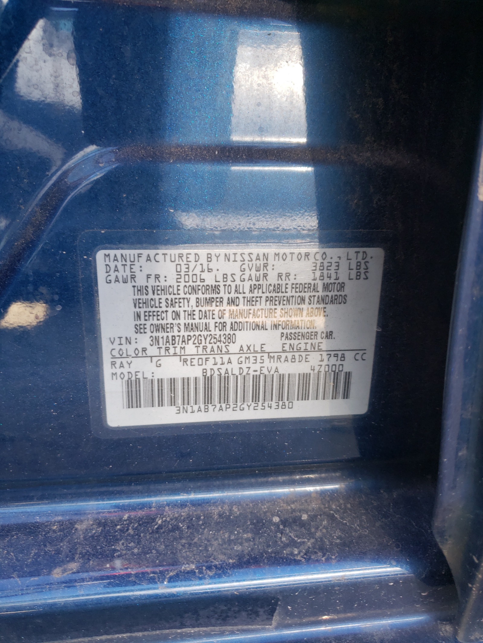 Photo 10 from auction – 2016 NISSAN SENTRA S with VIN 3N1AB7AP2GY254380