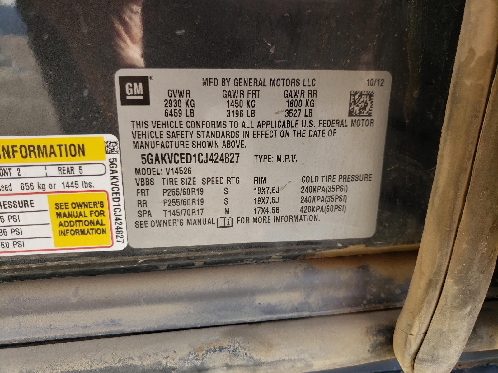 Photo 10 from auction – 2012 BUICK ENCLAVE with VIN 5GAKVCED1CJ424827