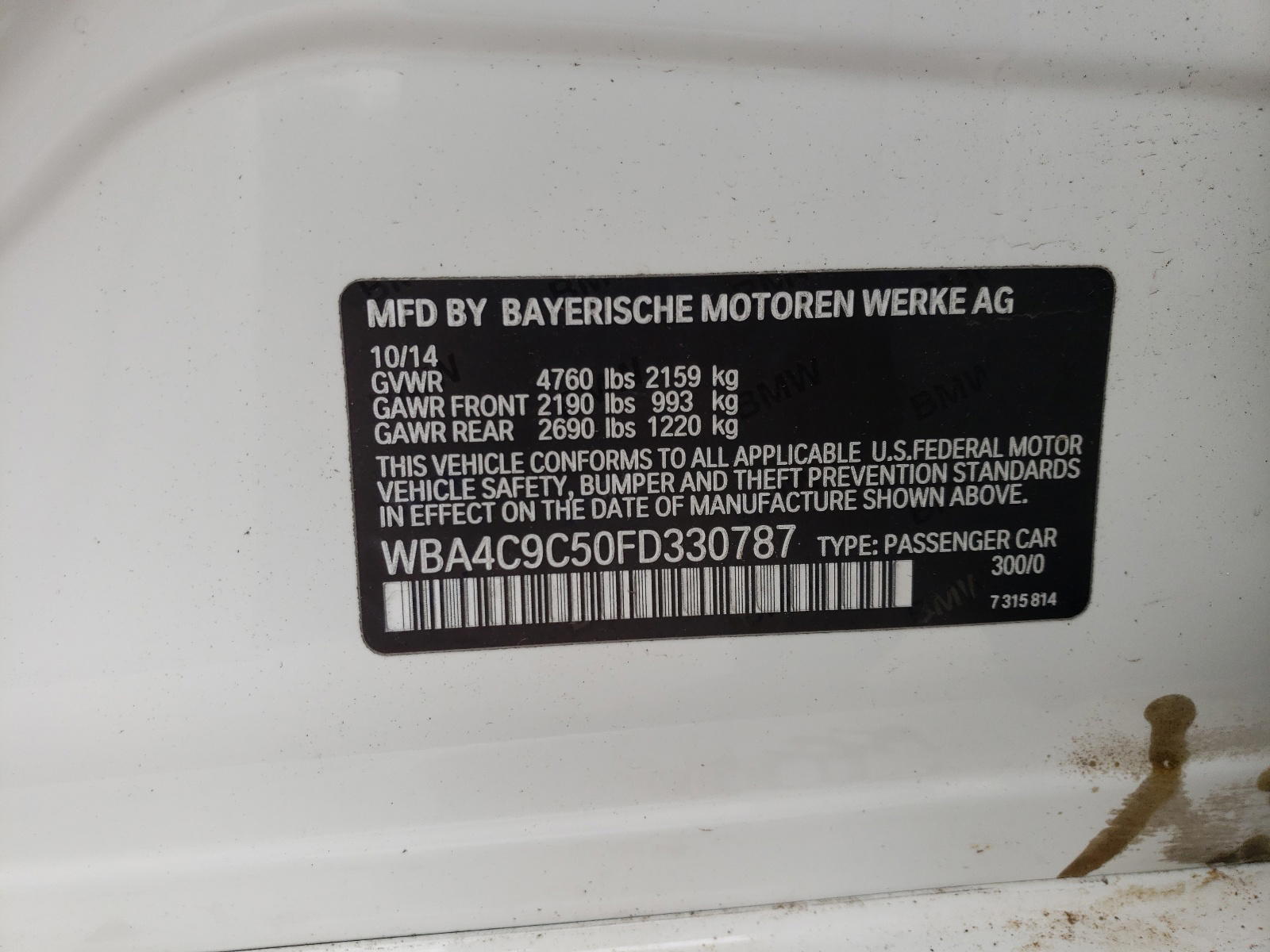 Photo 10 from auction – 2015 BMW 428 XI GRA with VIN WBA4C9C50FD330787