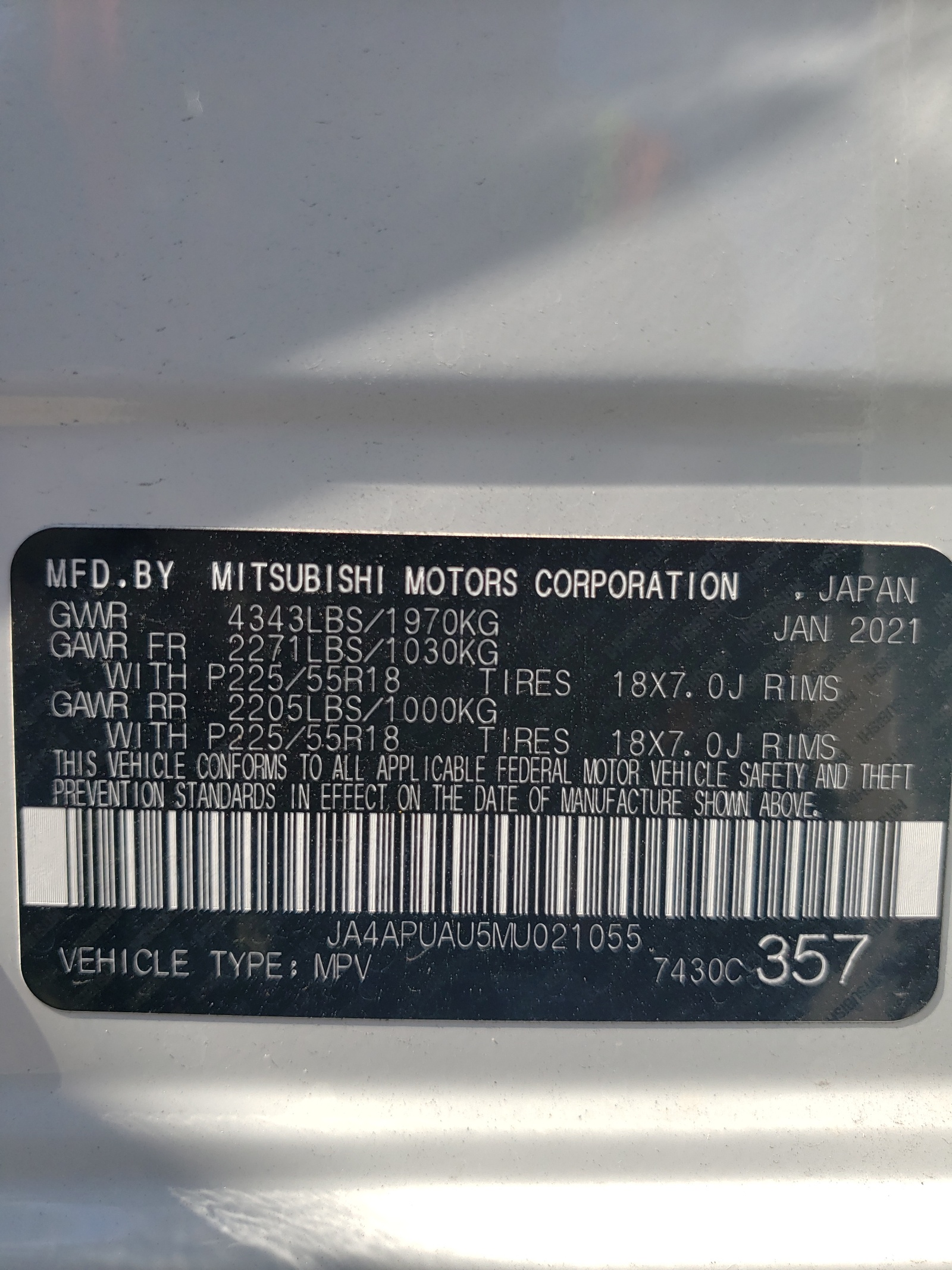 Photo 10 from auction – 2021 MITSUBISHI OUTLANDER with VIN JA4APUAU5MU021055