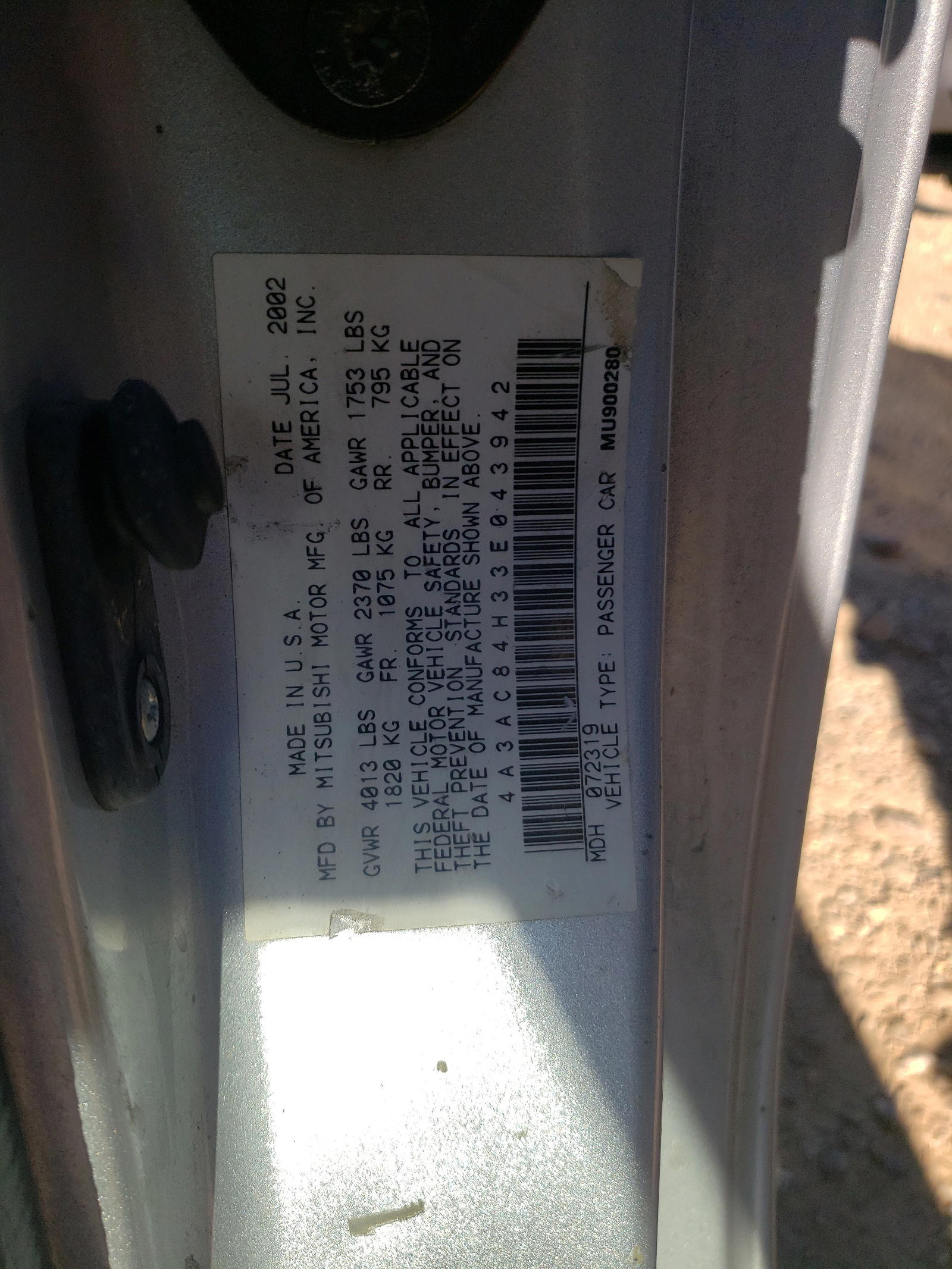 Photo 10 from auction – 2003 MITSUBISHI ECLIPSE GT with VIN 4A3AC84H33E043942