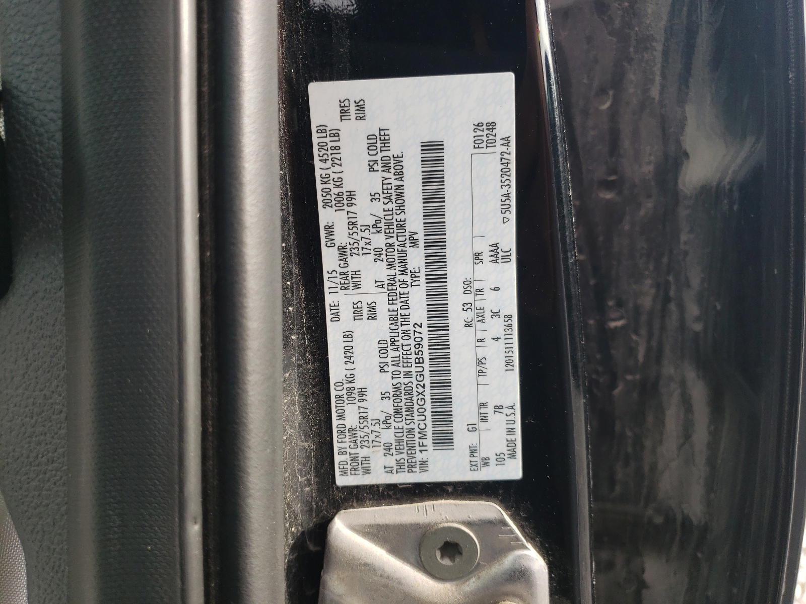 Photo 10 from auction – 2016 FORD ESCAPE SE with VIN 1FMCU0GX2GUB59072