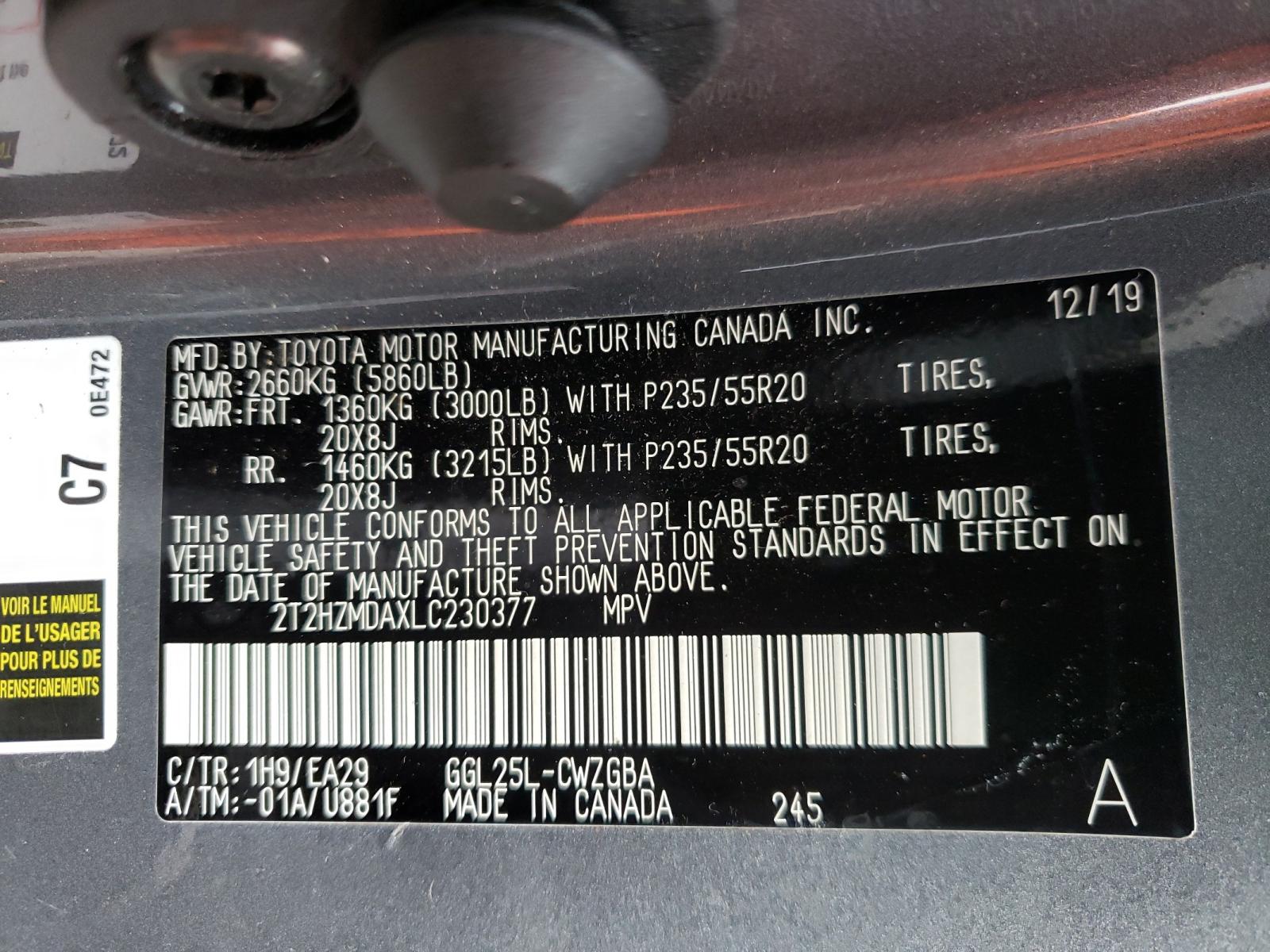 Photo 10 from auction – 2020 LEXUS RX 350 with VIN 2T2HZMDAXLC230377