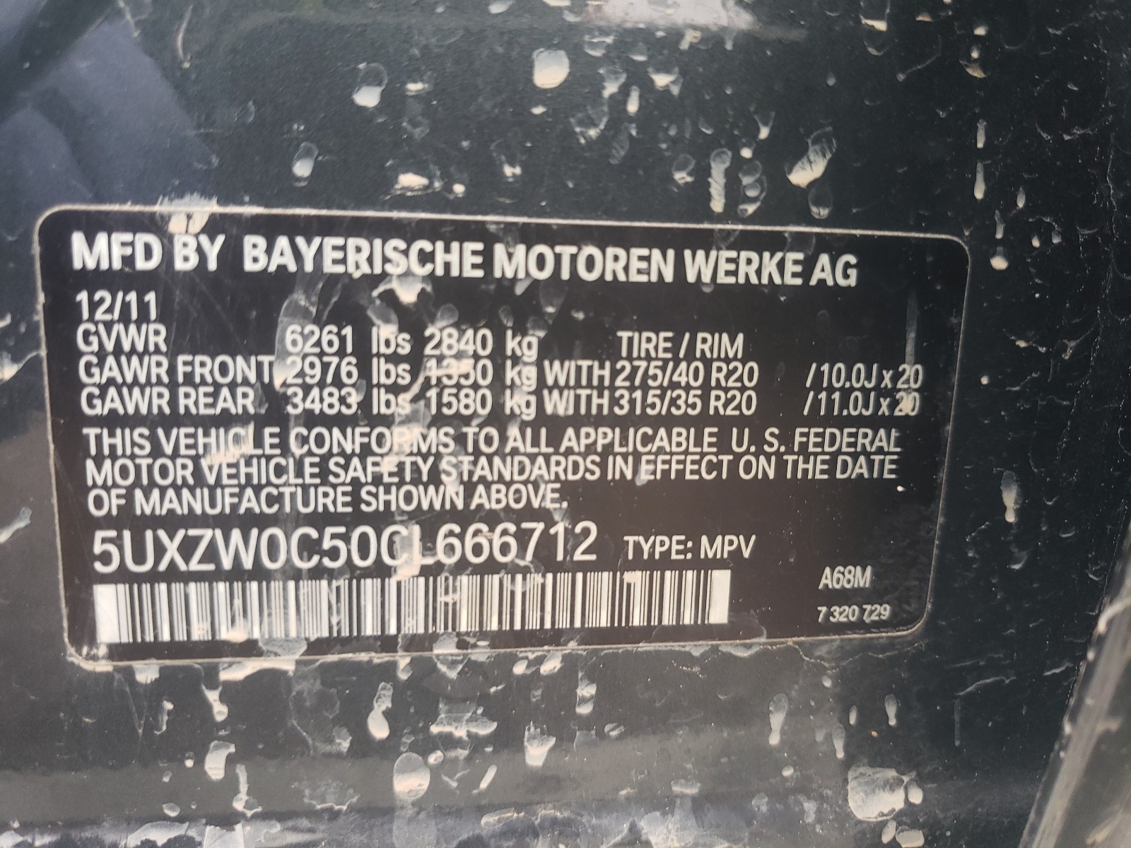 Photo 10 from auction – 2012 BMW X5 XDRIVE3 with VIN 5UXZW0C50CL666712