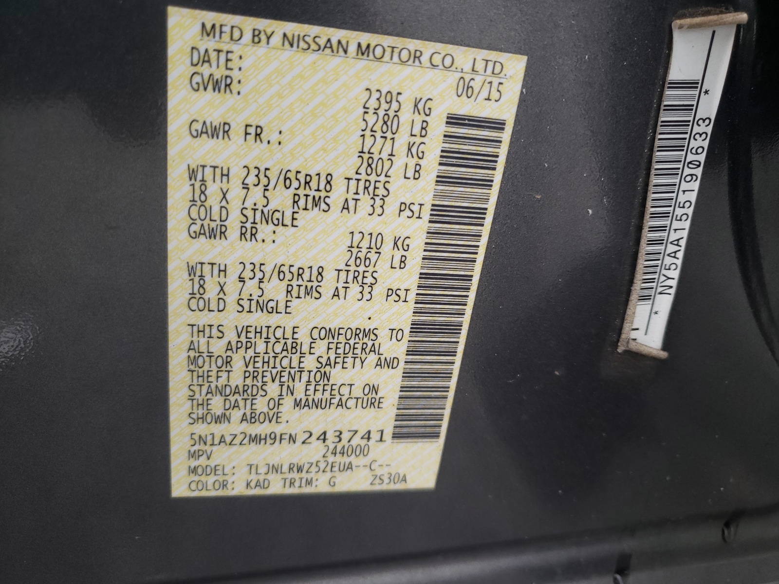 Photo 10 from auction – 2015 NISSAN MURANO with VIN 5N1AZ2MH9FN243741