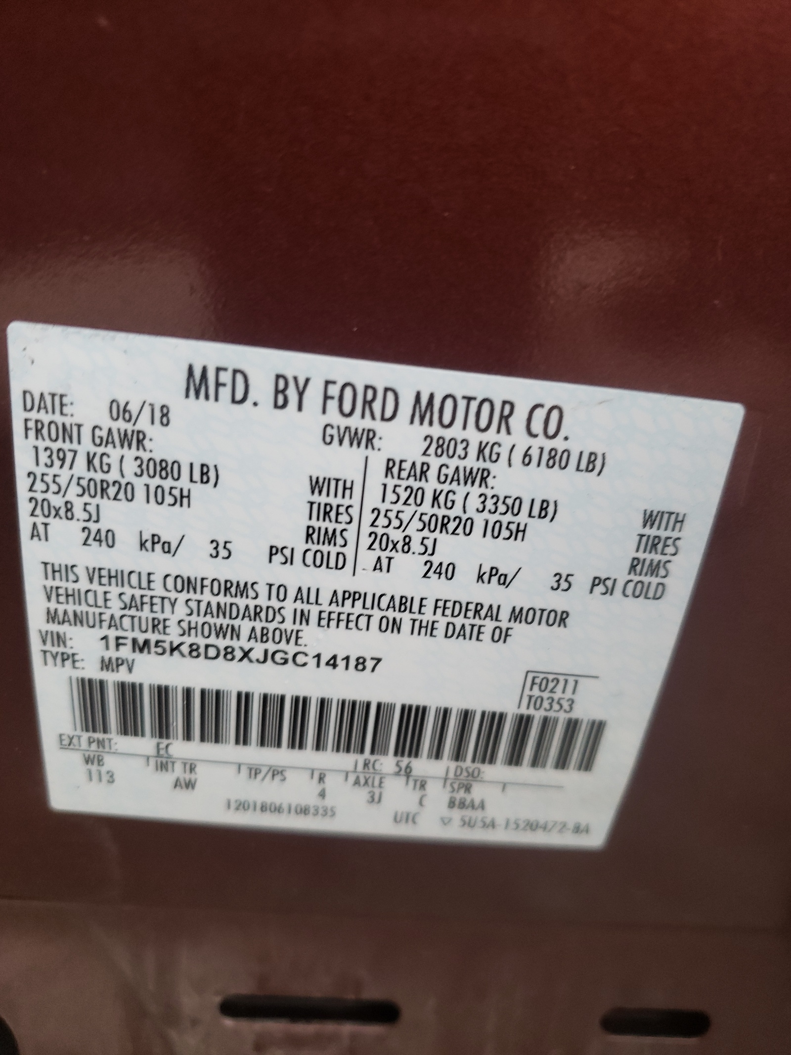 Photo 10 from auction – 2018 FORD EXPLORER X with VIN 1FM5K8D8XJGC14187