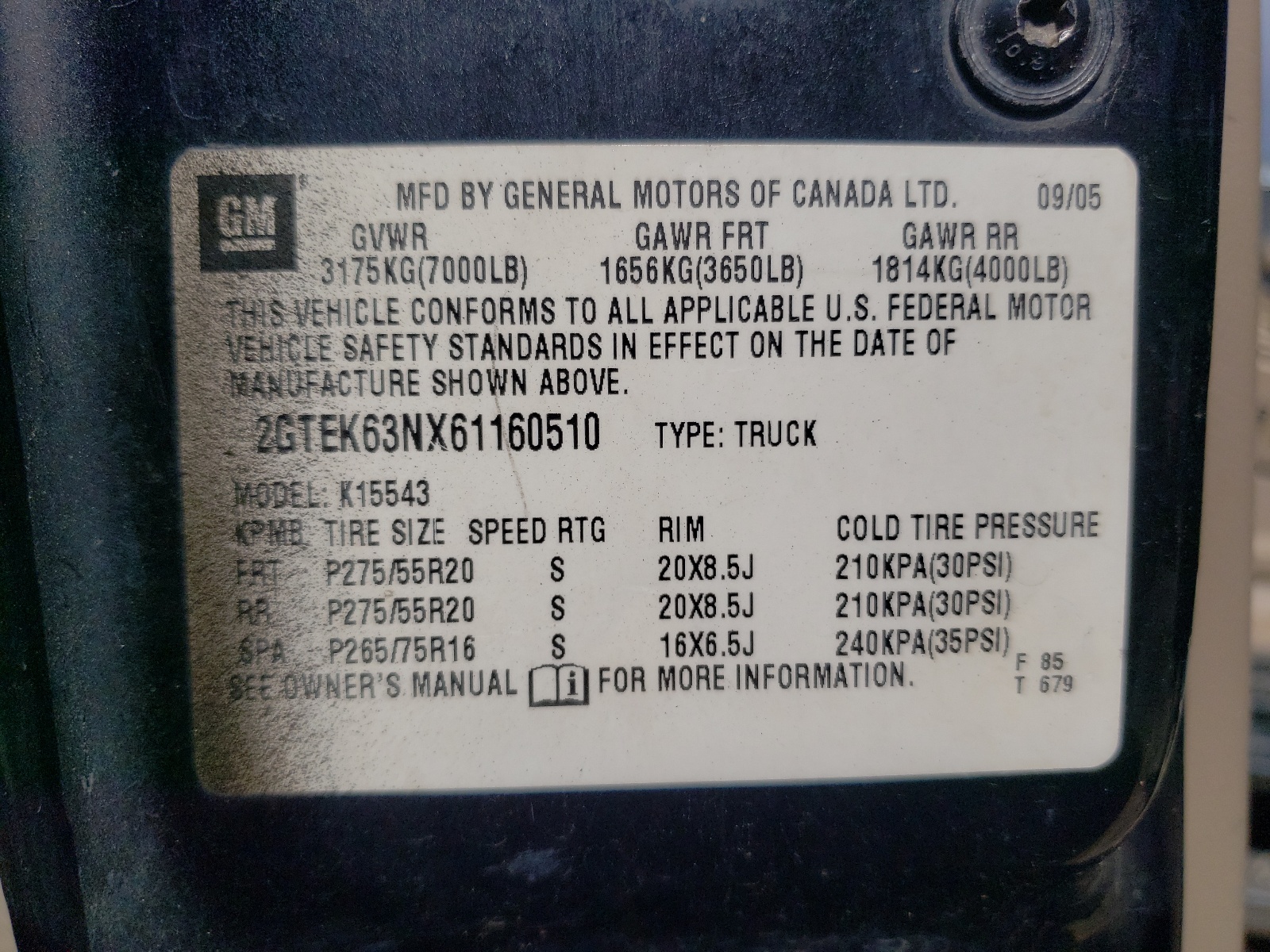 Photo 10 from auction – 2006 GMC SIERRA K15 with VIN 2GTEK63NX61160510