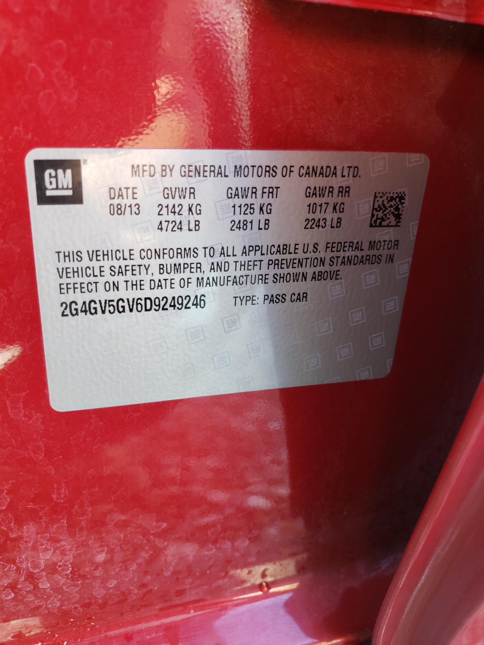 Photo 10 from auction – 2013 BUICK REGAL GS with VIN 2G4GV5GV6D9249246
