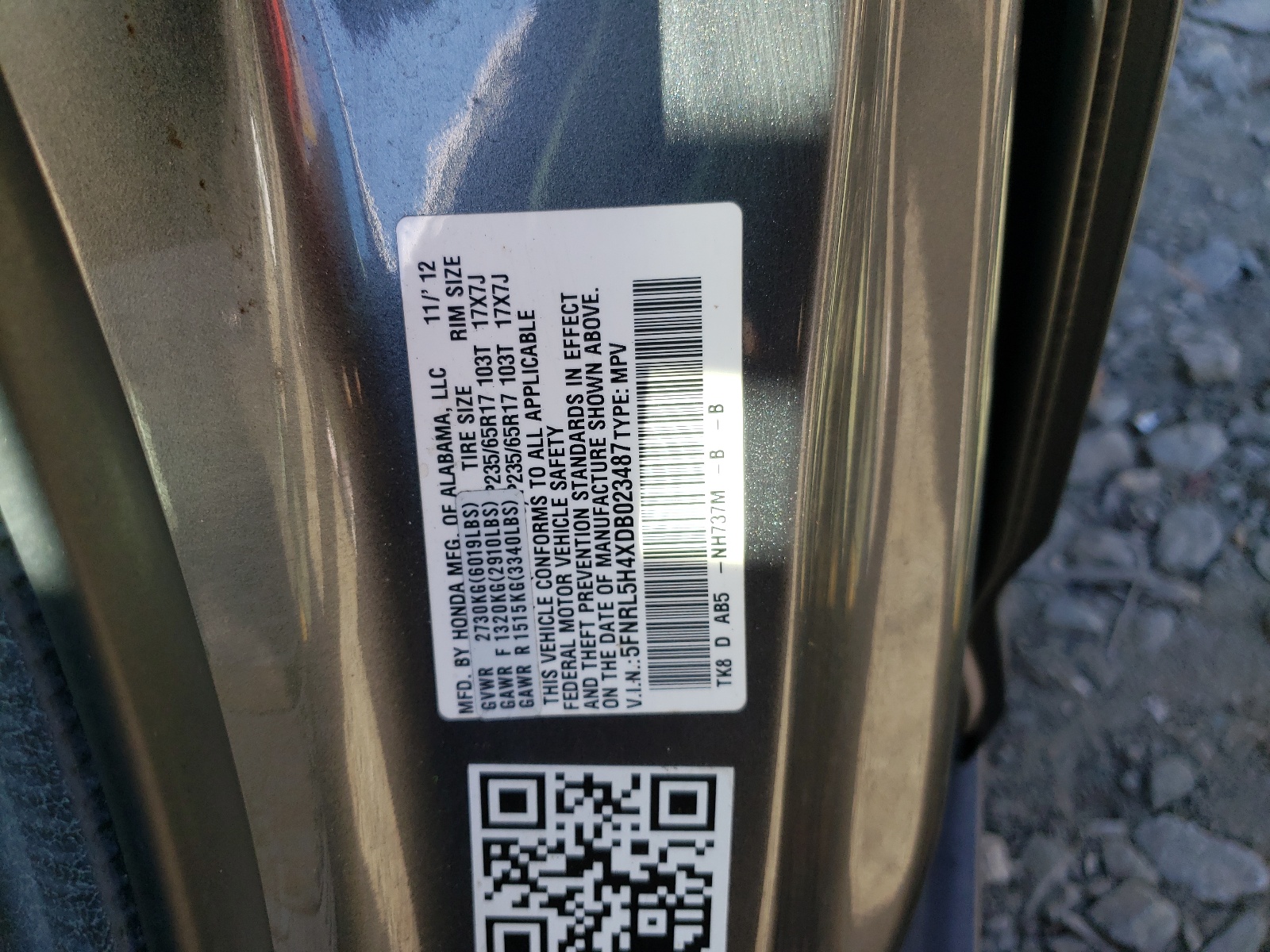 Photo 10 from auction – 2013 HONDA ODYSSEY EX with VIN 5FNRL5H4XDB023487
