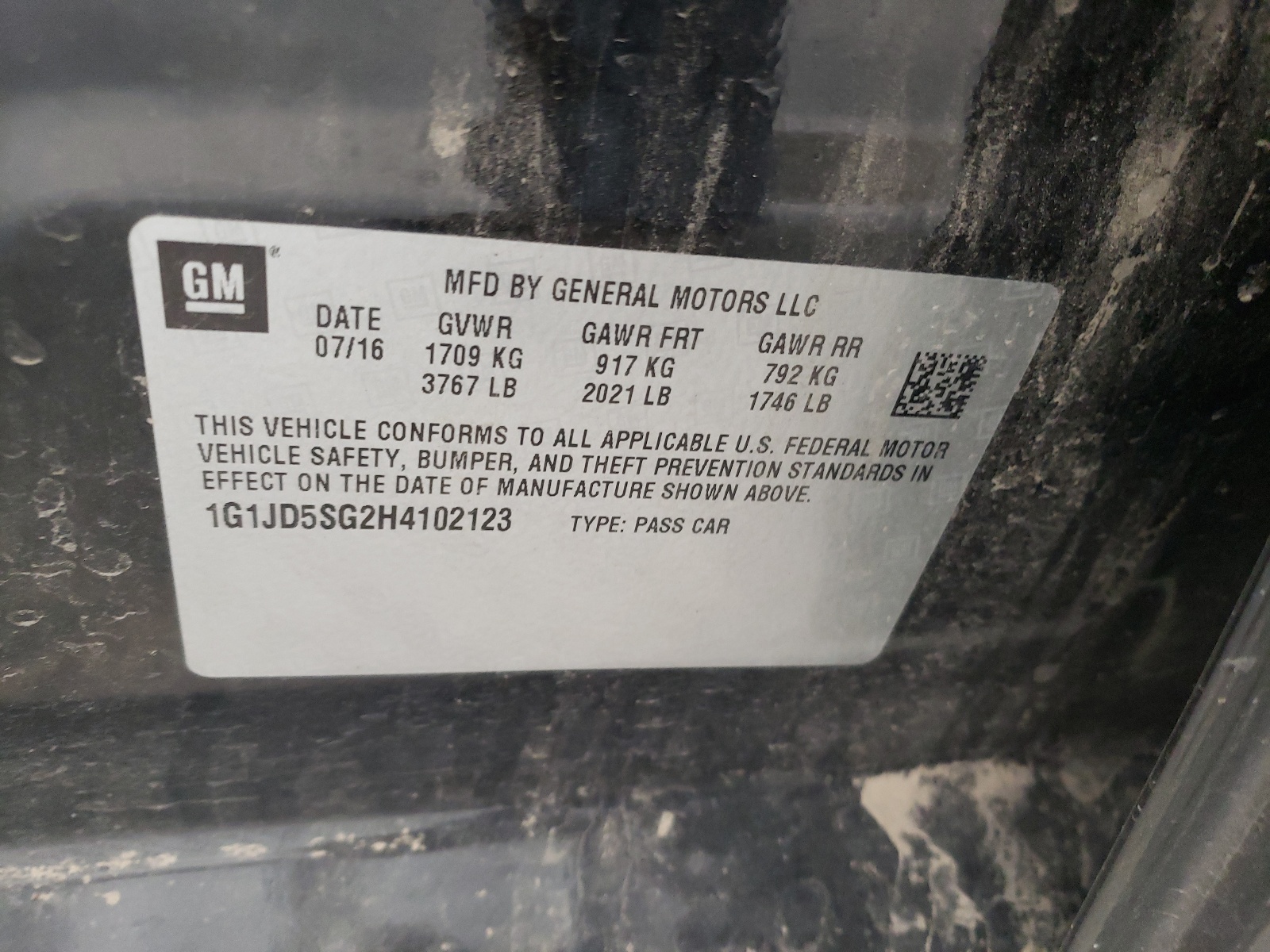 Zdjęcie 10 z aukcji – 2017 CHEVROLET SONIC LT z VIN 1G1JD5SG2H4102123