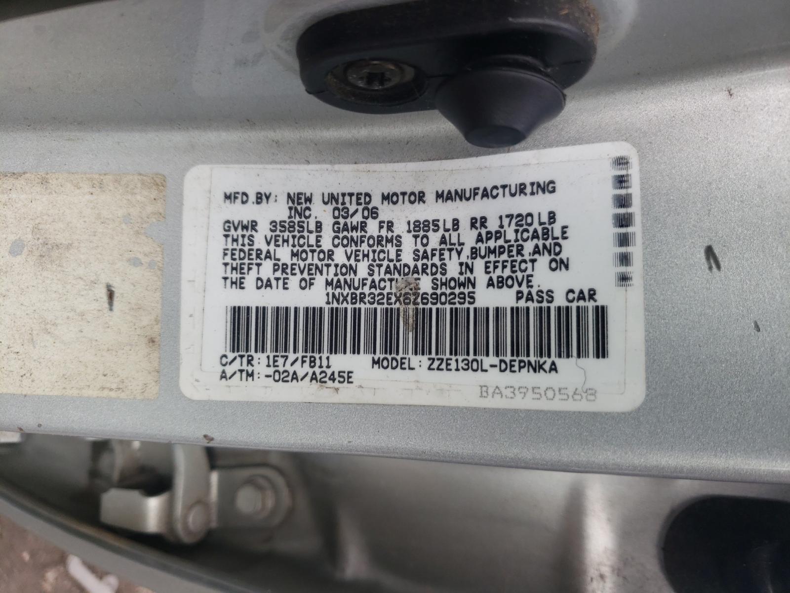 Photo 10 from auction – 2006 TOYOTA COROLLA with VIN 1NXBR32EX6Z690295
