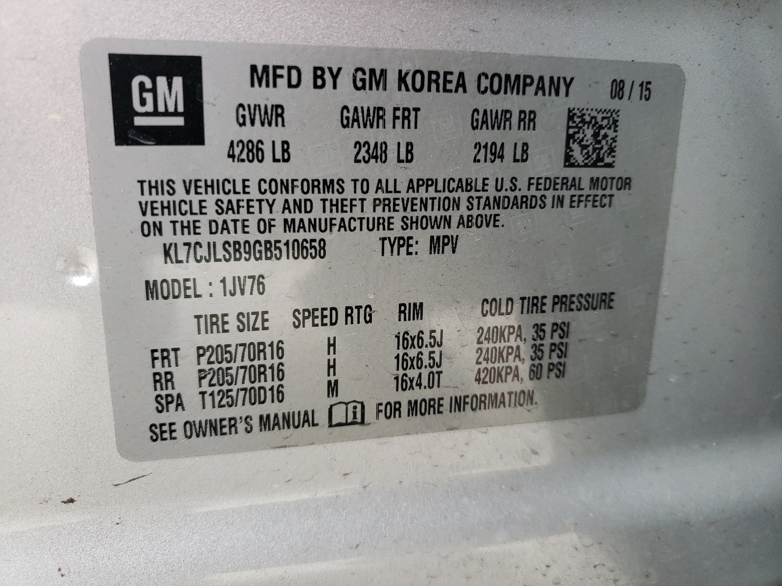 Photo 10 from auction – 2016 CHEVROLET TRAX 1LT with VIN KL7CJLSB9GB510658
