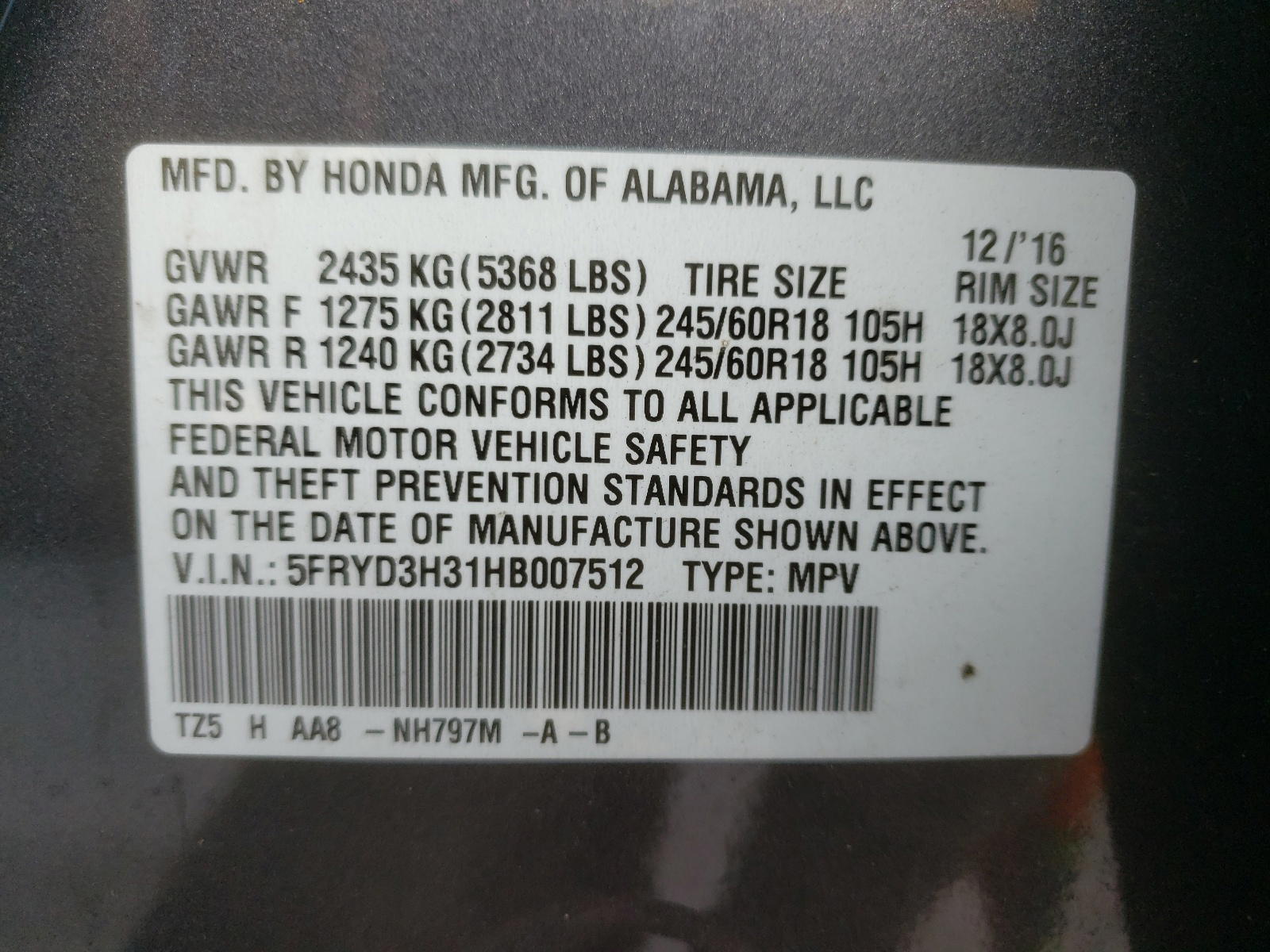 Photo 10 from auction – 2017 ACURA MDX with VIN 5FRYD3H31HB007512