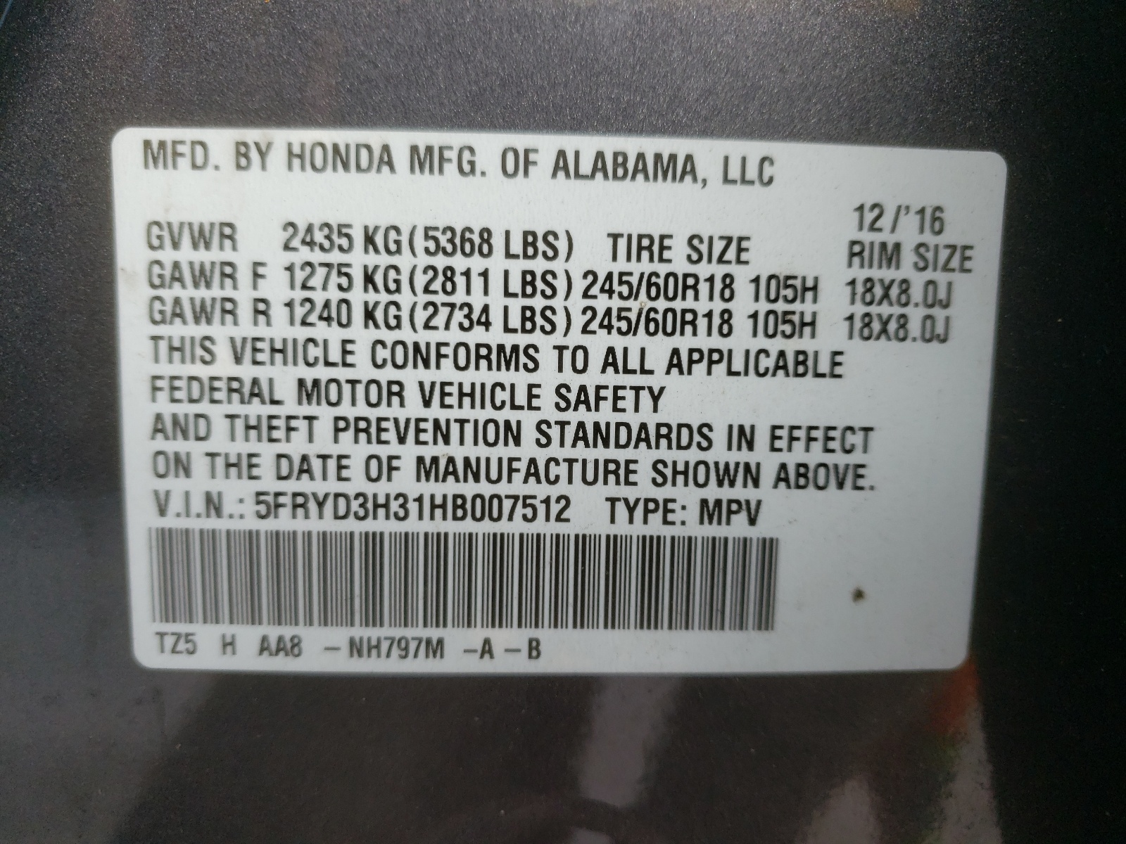 Zdjęcie 10 z aukcji – 2017 ACURA MDX z VIN 5FRYD3H31HB007512