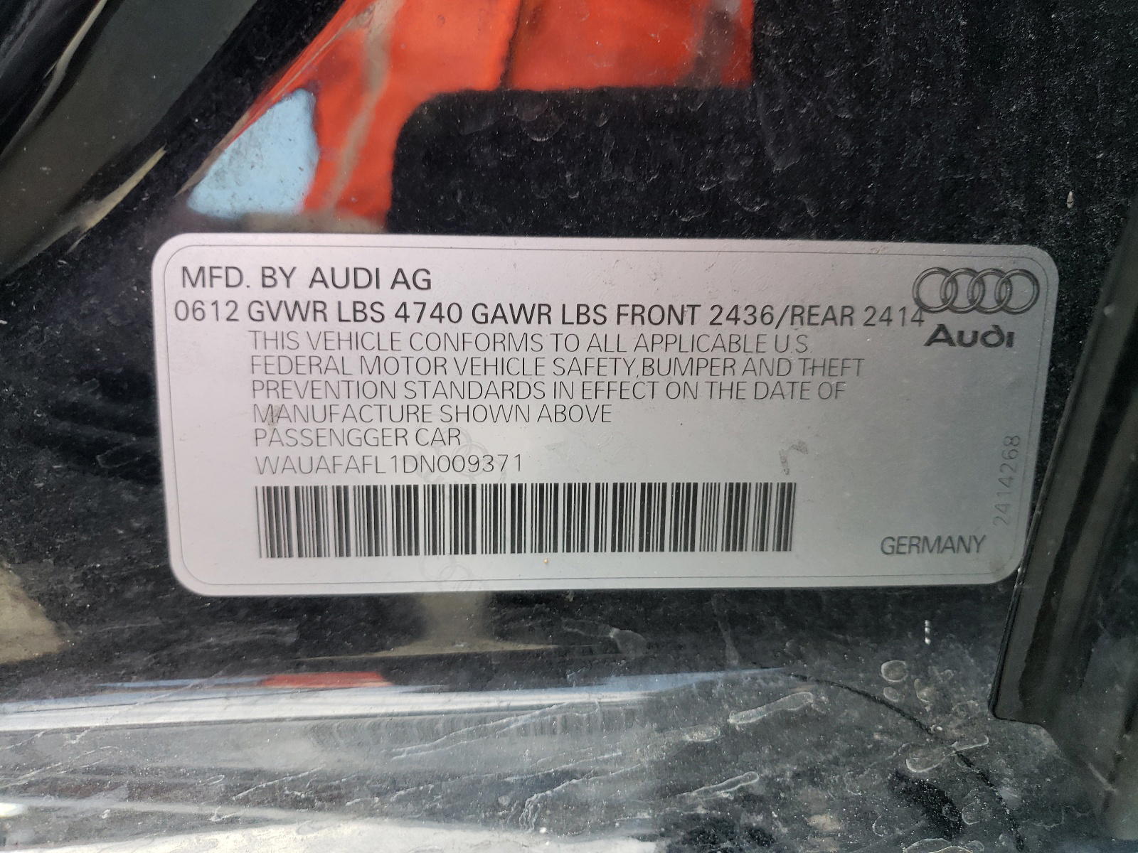Photo 10 from auction – 2013 AUDI A4 PREMIUM with VIN WAUAFAFL1DN009371