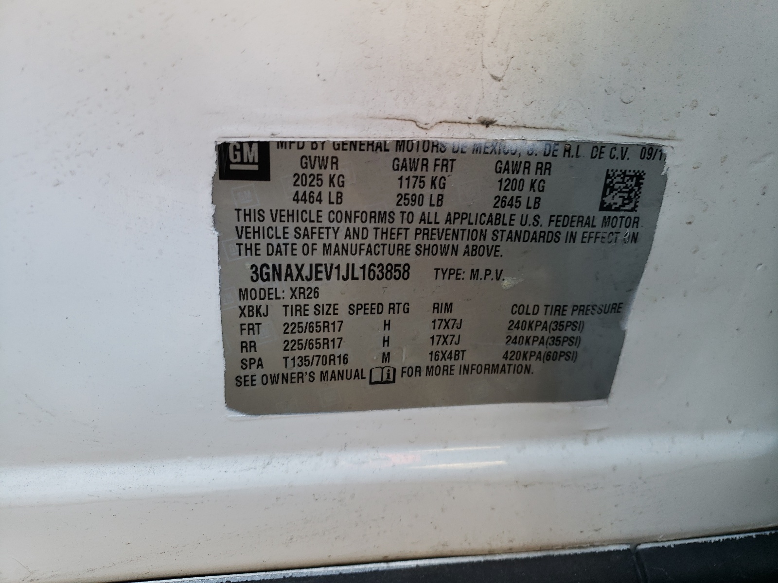 Photo 10 from auction – 2018 CHEVROLET EQUINOX LT with VIN 3GNAXJEV1JL163858