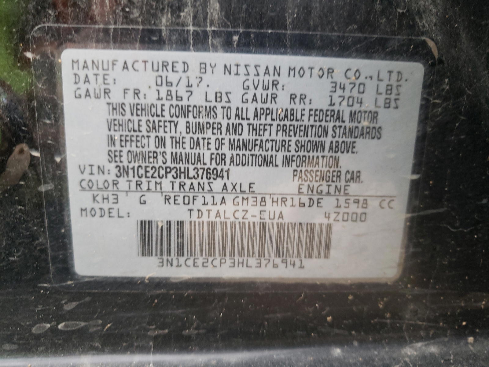 Photo 10 from auction – 2017 NISSAN VERSA NOTE with VIN 3N1CE2CP3HL376941