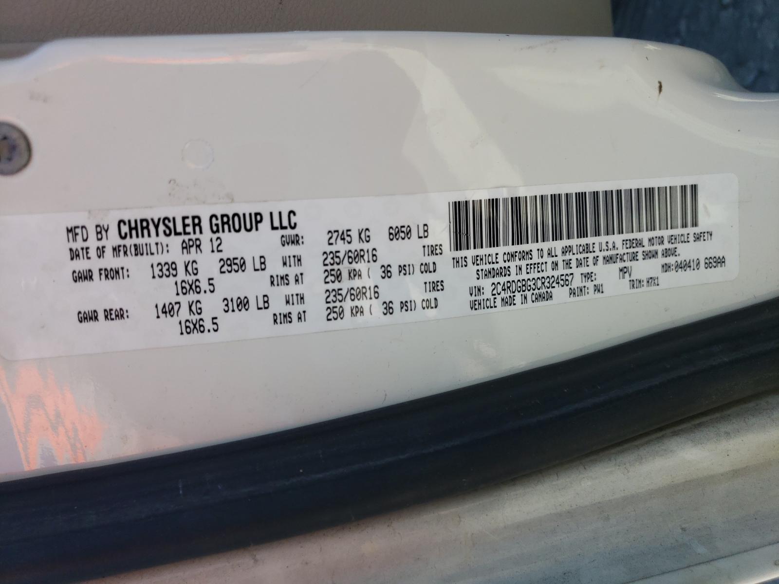 Photo 10 from auction – 2012 DODGE GRAND CARA with VIN 2C4RDGBG3CR324567