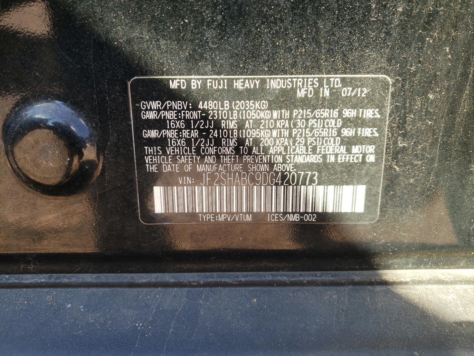 Photo 10 from auction – 2013 SUBARU FORESTER 2 with VIN JF2SHABC9DG420773