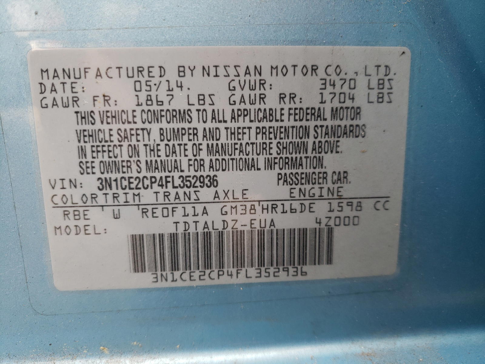 Photo 10 from auction – 2015 NISSAN VERSA NOTE with VIN 3N1CE2CP4FL352936