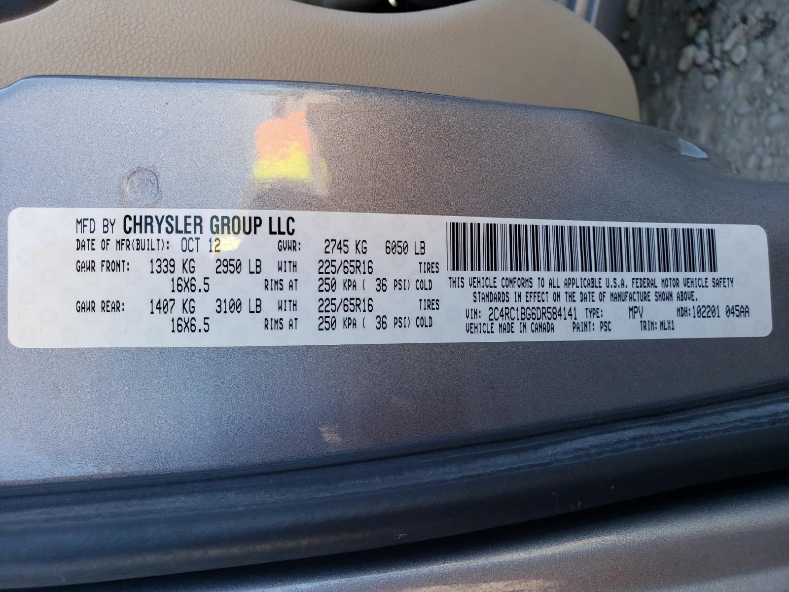 Photo 10 from auction – 2013 CHRYSLER TOWN & COU with VIN 2C4RC1BG6DR584141