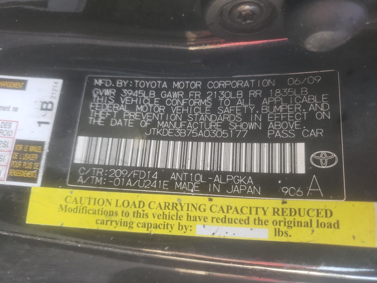 Photo 10 from auction – 2010 TOYOTA SCION TC with VIN JTKDE3B75A0305177