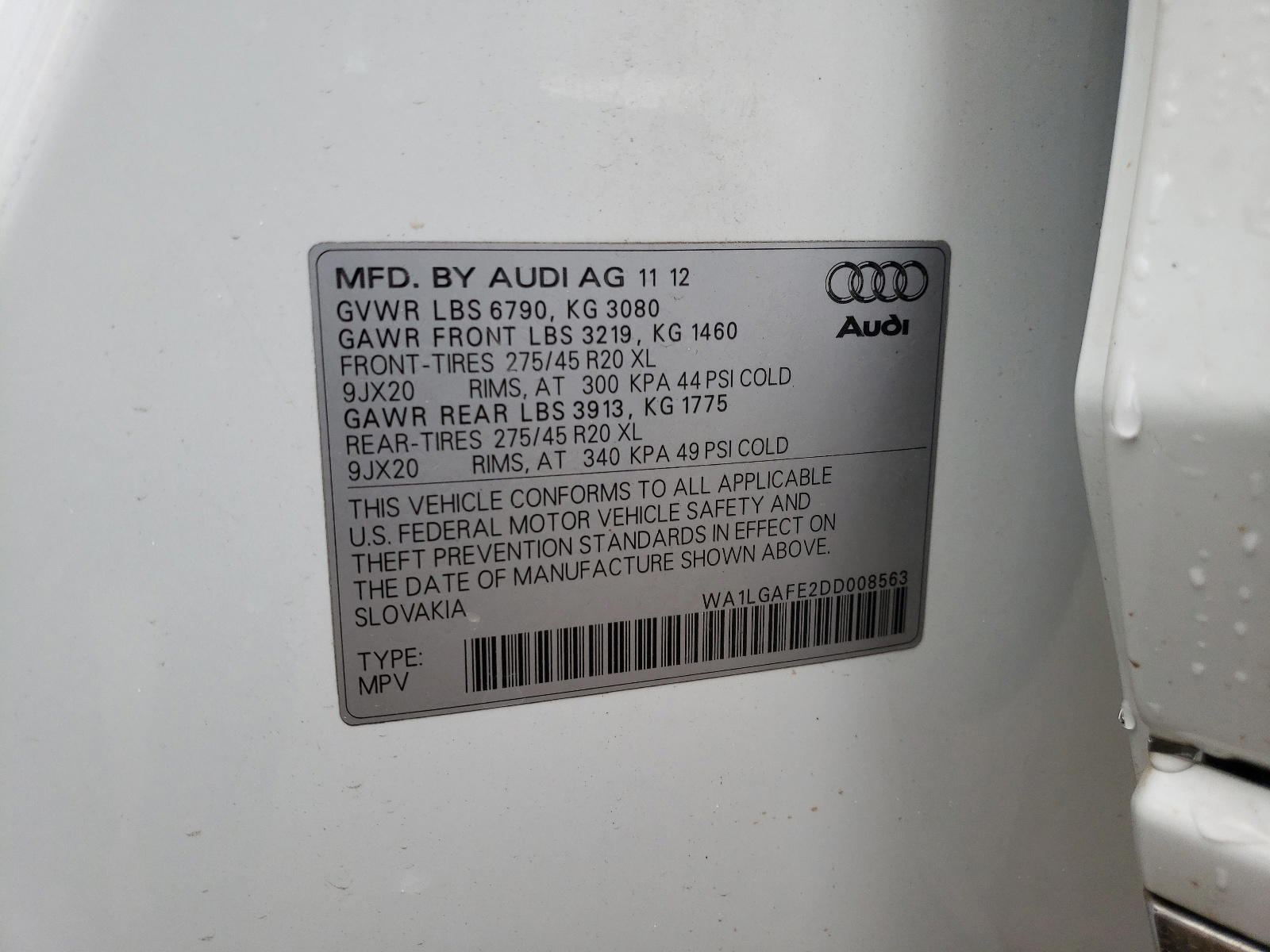Photo 10 from auction – 2013 AUDI Q7 PREMIUM with VIN WA1LGAFE2DD008563