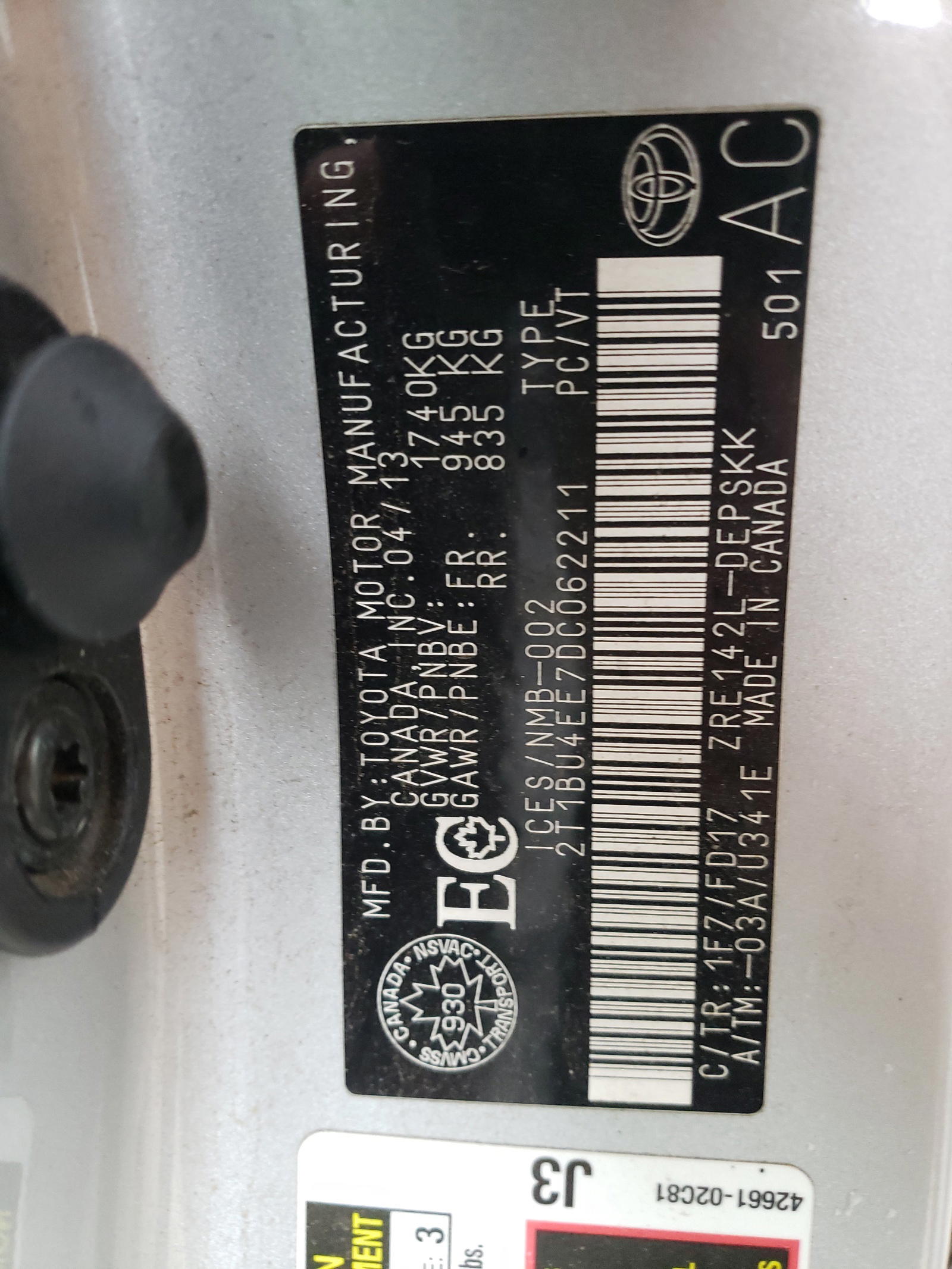 Photo 10 from auction – 2013 TOYOTA COROLLA BA with VIN 2T1BU4EE7DC062211