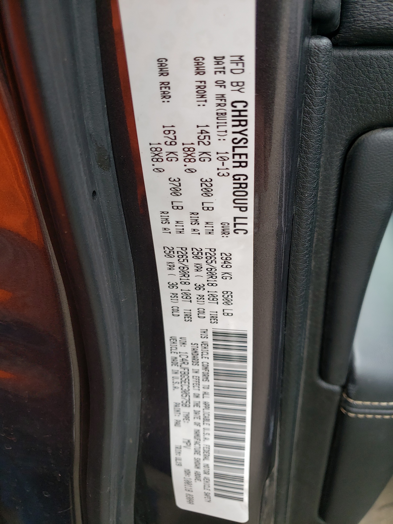 Photo 10 from auction – 2014 JEEP GRAND CHER with VIN 1C4RJFBG5EC305758