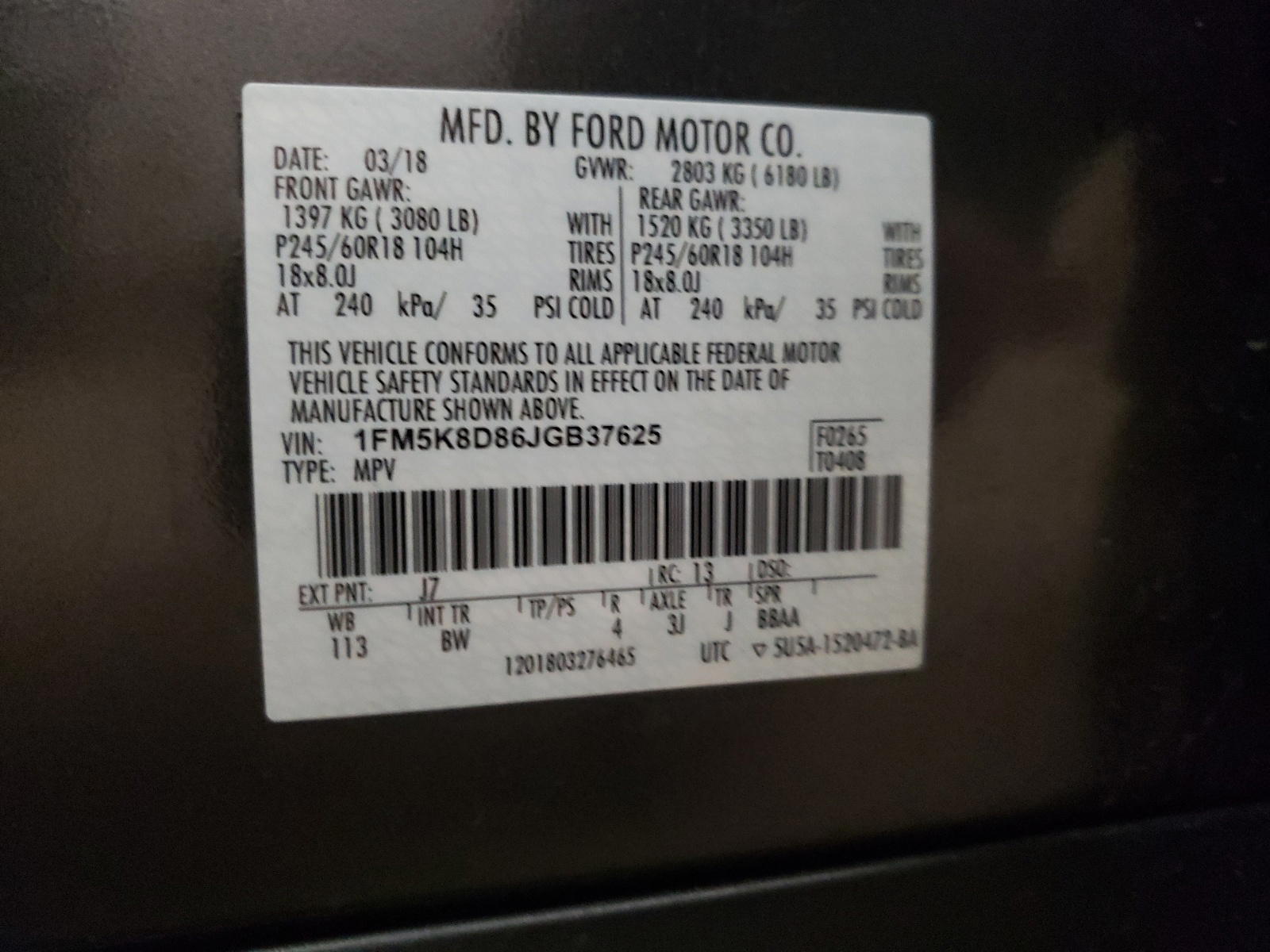 Photo 10 from auction – 2018 FORD EXPLORER with VIN 1FM5K8D86JGB37625