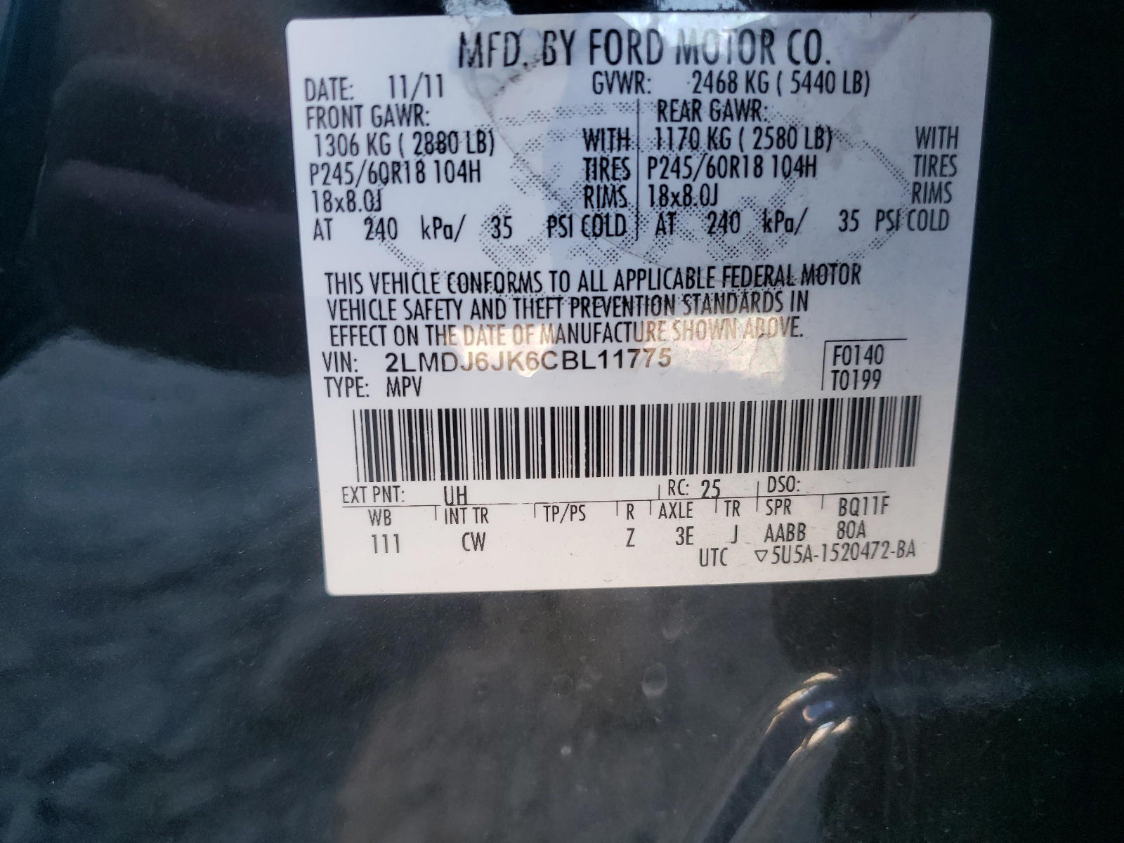 Photo 10 from auction – 2012 LINCOLN MKX with VIN 2LMDJ6JK6CBL11775