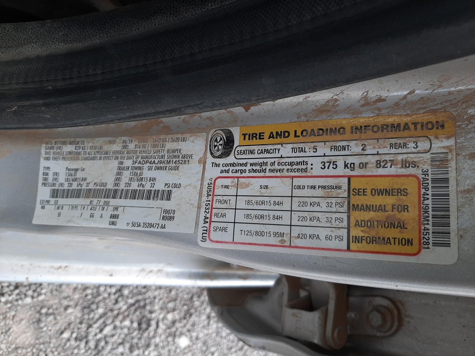 Photo 10 from auction – 2019 FORD FIESTA S with VIN 3FADP4AJ9KM145281