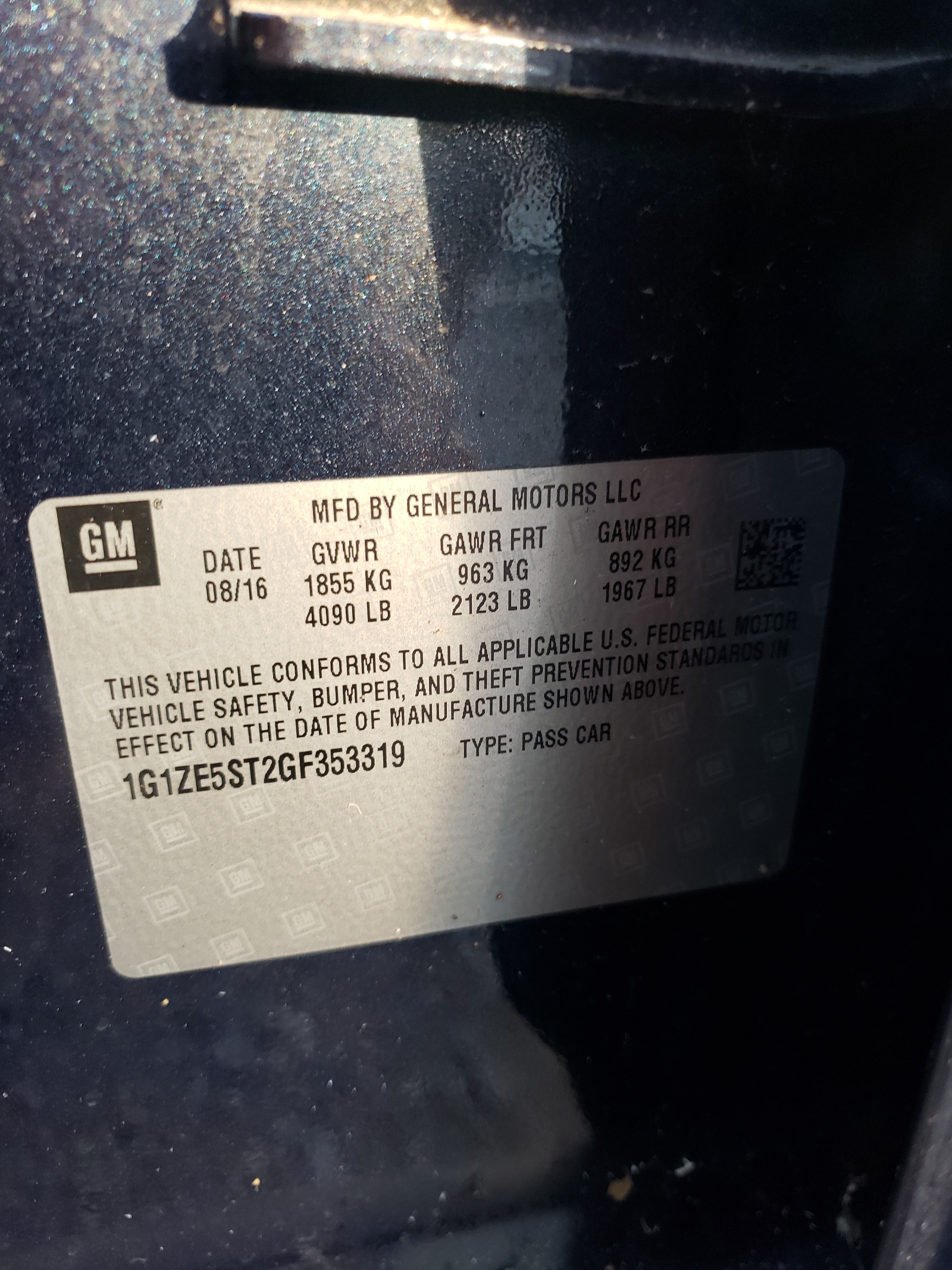 Photo 10 from auction – 2016 CHEVROLET MALIBU LT with VIN 1G1ZE5ST2GF353319