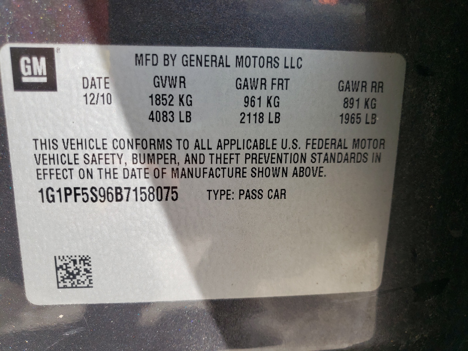 Photo 10 from auction – 2011 CHEVROLET CRUZE LT with VIN 1G1PF5S96B7158075