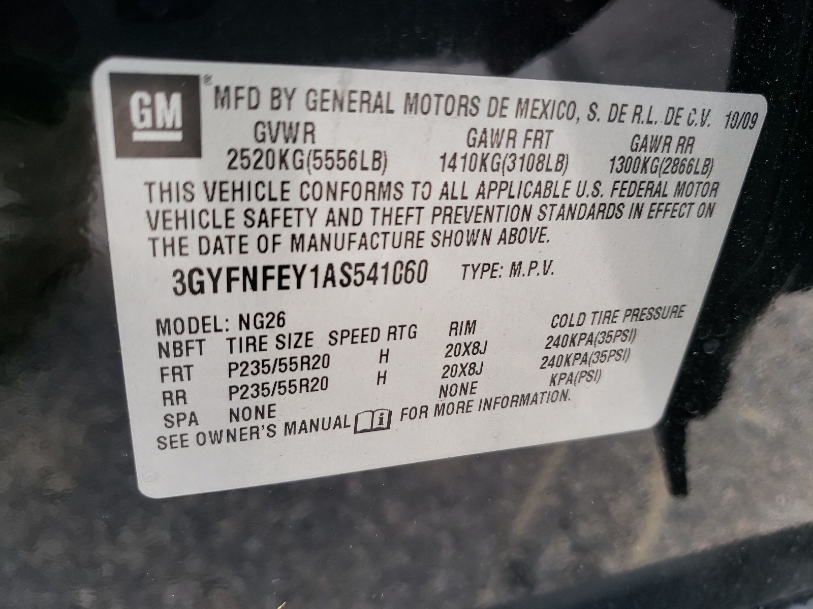 Photo 10 from auction – 2010 CADILLAC SRX PREMIU with VIN 3GYFNFEY1AS541060