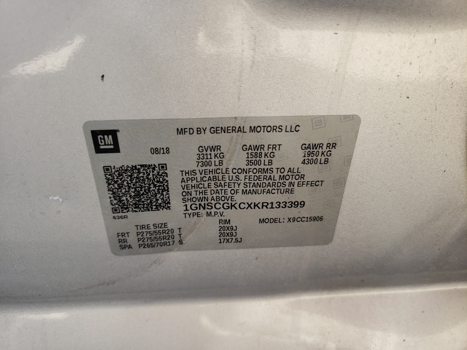 Photo 10 from auction – 2019 CHEVROLET SUBURBAN C with VIN 1GNSCGKCXKR133399